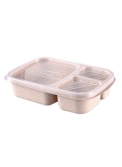 Buy 3 Grids Wheat Straw Lunch Box With Lid Beige/Clear in Saudi Arabia