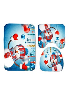 Buy 3-Piece Snow Man Printed Bath Mat Set Blue/White/Red Big Mat 75x45x1, Medium Mat 45x40, Small Mat 42x37cm in UAE