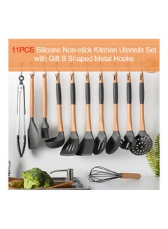 Buy 11-Piece Of Silicone Non-Stick Cooking Utensils Kitchenware Set Dark gray 36 x 12.5 x 12.5cm in Egypt