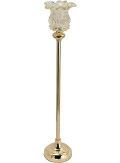 Buy Retro Pillar Candle Holder Gold/Clear 77x14cm in UAE