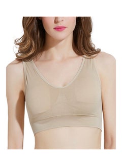 Buy Padded Wireless Sport Yoga Sleep Bra Cropped Vest Beige in Saudi Arabia