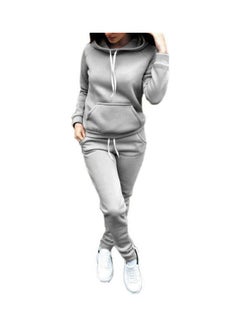 Buy 2-Piece Sports Tracksuit Long Sleeve Hoodies Sweatpants Set Light Gray in Saudi Arabia