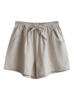 Buy Drawstring High Waist Loose Cotton Linen Shorts Khaki in UAE