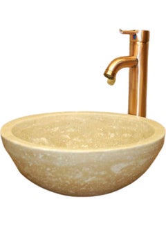 اشتري حوض غسيل للحمام الحديث الطبيعي من ماربيل بدون خلاط بيج/ ذهبي 80x80x15سم في مصر