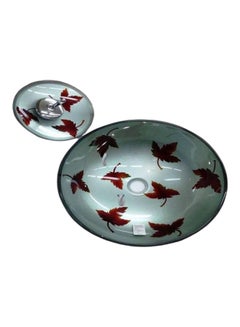 Buy 3-Piece Decorative Glass Wash Basin With Cold And Hot Mixer Set Grey/Red 3kg in Egypt