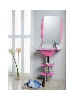 Buy 3-Piece Decorative Glass Bathroom Wash Basin With Basin Shelf And Chasis Set Rose 60cm in Egypt