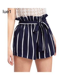 Buy Striped Belted Ruffled Elastic High Waist Shorts Blue 1 in UAE
