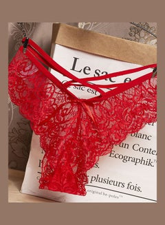 Buy G-string Lace Floral Thin Cross Ribbon Underwear Erotic Briefs Panties Red in Saudi Arabia