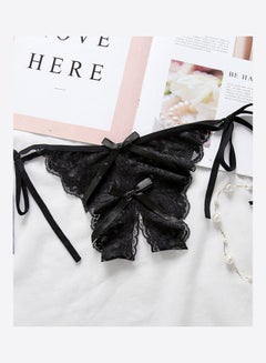 اشتري Open Crotch Bowknot G-string Lace Erotic Lingerie Briefs Underwear أسود في الامارات