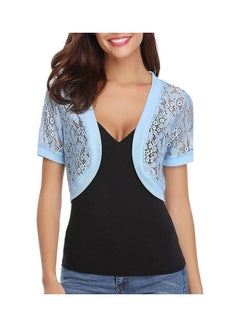 Buy Floral Lace Open Front Bolero Cardigan Sky Blue in UAE