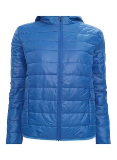 Buy Hooded Long Sleeve Puffer Jacket Blue in UAE
