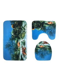 Buy 3-Piece Printed Bath Mat And Cover Set Green/Blue/Red 75x45x1, 45x40, 42x37cm in UAE
