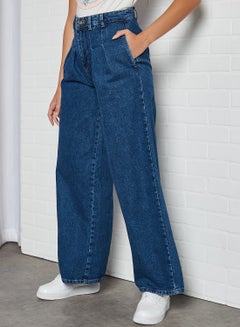 Buy Cindy Wide Leg Jeans Dark Blue Denim in UAE