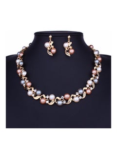 Buy Faux Pearl Rhinestone Inlaid Necklace Set in UAE