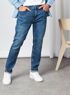 Buy Warp Life Washed Slim Fit Jeans Blue Denim in Saudi Arabia