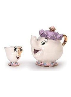 Buy Beauty And The Beast Teapot Mug Set Beige/Purple Pot(500), Cup(50)ml in UAE