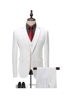 Buy 3 Piece Men Lapel V-neck Wedding Suit Formal Outfit Daisy White in Saudi Arabia