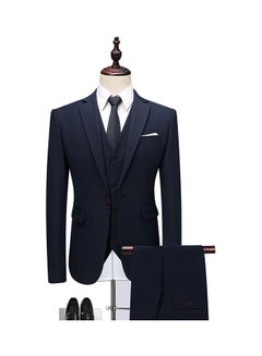 Buy 3 Piece Men Lapel V-neck Wedding Suit Formal Outfit Navy blue in UAE