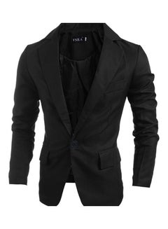 Buy Single Button Lapel Casual Wedding Groom Coat Black in UAE