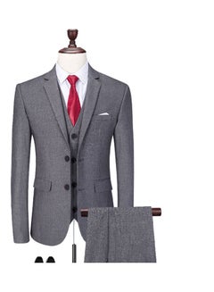 Buy 3 Piece Men Lapel V-neck Wedding Suit Formal Outfit Light Grey/White in Saudi Arabia