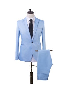 Buy 2-Piece Slim Fit One Button Suit Coat And Pants Set Sky Blue in UAE