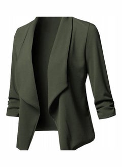 Buy Autumn Slim Blazer Ruffled Open Front Suit Jacket Green in UAE