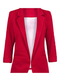 Buy Chic Lapel Long Sleeve Slim Pocket Blazer Outwear Coat Red in Saudi Arabia