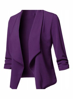 Buy Autumn Slim Blazer Ruffled Open Front Suit Jacket Purple in UAE