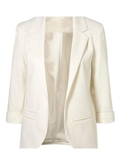 Buy Chic Lapel Slim Pocket Blazer White in Saudi Arabia