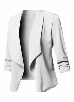 Buy Office Slim Fit Lapel Open Front Short Blazer White in UAE