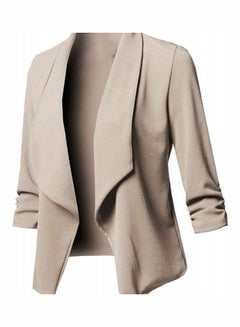 Buy Office Slim Fit Lapel Open Front Short Blazer Khaki in Saudi Arabia