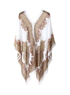 Buy Summer Beach Bikini Cover Up Loose Shawl White/Brown in Saudi Arabia