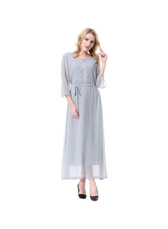 Buy Round Neck Three-Quarter Sleeve Chiffon Dress Grey in Saudi Arabia