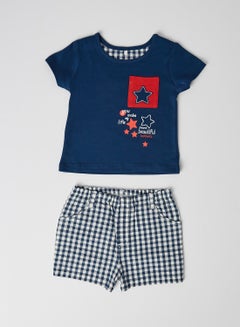 Buy Baby T-Shirt and Checked Shorts Set indigo in Saudi Arabia