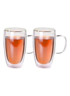 Buy Set of 2 Double Wall Glass Mugs Coffee Cups multicolour 450mm in UAE