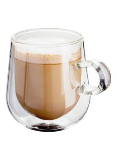 Buy Set of 2 Double Walled Glass Small Coffee Cups With Handle multicolour 275mm in Saudi Arabia