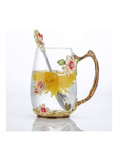 Buy Designer Glass Cup With Steel Spoon Set multicolour in Egypt