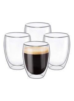 Buy Set of 4 Double Wall Glass Coffee Cups multicolour 350mm in Saudi Arabia