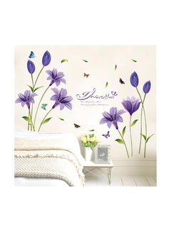 Buy Romantic wall with purple lily flower self-adhesive PVC sticker Wall paper stick Multicolour 60x90cm in Egypt