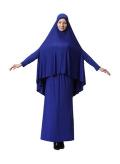 Buy 2-Piece Thobe With Hijab Blue in Saudi Arabia