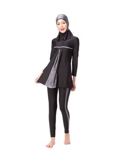 Buy 3-Piece Long Sleeve Burkini Black/Grey in UAE