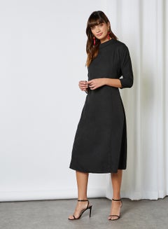 Buy Solid Design Casual Wear Dress Black in Saudi Arabia