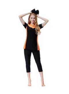 Buy 3-Piece Short Sleeve Burkini Black/Orange in UAE
