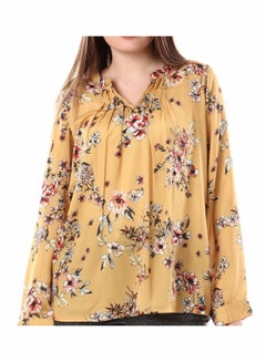 Buy Floral Long Sleeve With Peansant Neck Blouse Mustard in Egypt