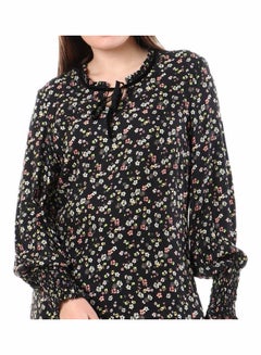 Buy Floral Long Sleeve With Round Neck Blouse Black/Multicolour in Egypt