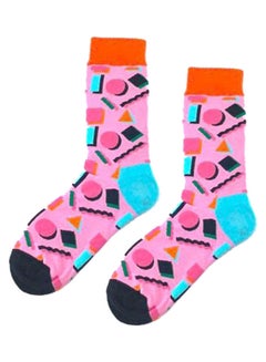 Buy Pair Of Printed Cotton Socks Pink/Blue/Orange in Saudi Arabia