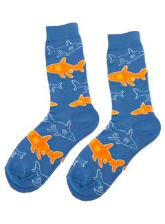 Buy Fish Printed Socks Blue/Orange in Saudi Arabia