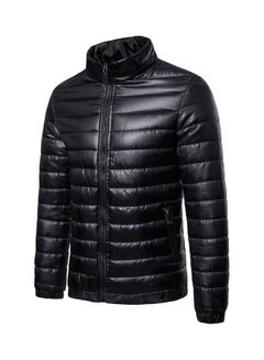 Buy Autumn Winter Men Stand Collar Zipper Jacket Coat Black in UAE