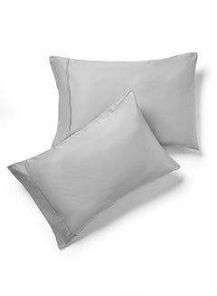 Buy 2-Piece 400 Thread Count 100% Cotton Solid Luxury Queen Size Pillow Cover Set Cotton Grey 20x30inch in Saudi Arabia
