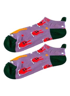 Buy Pair Of Printed Cotton Socks Purple/Red/Black in Saudi Arabia